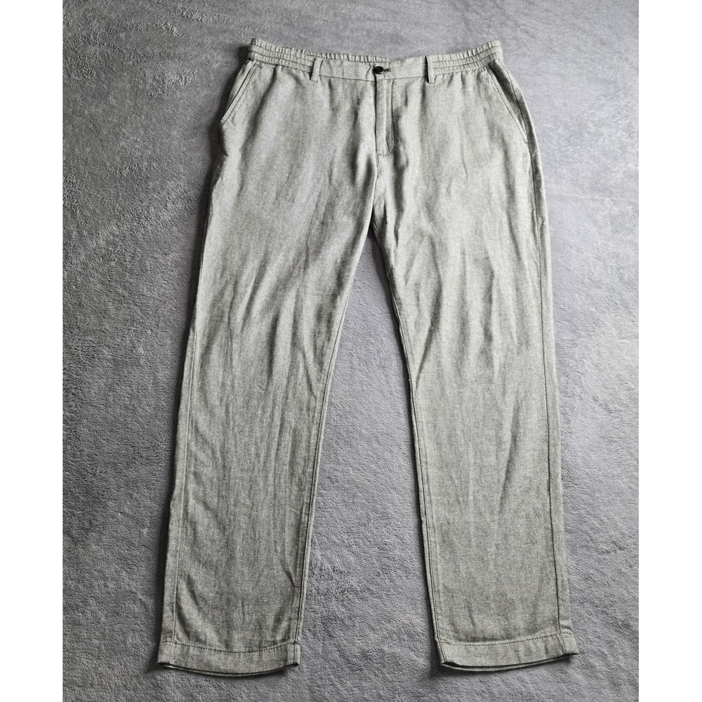 Banama Republic Athletic Linen Pant Mens 36x32 (30) Gray Green Tapered Mid-Rise